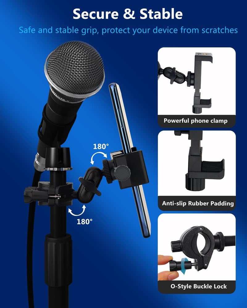 Sunmig Mic Stand Phone Holder, Phone Holder Mount for Microphone Stand, Music Stand, Guitar Drums, Phone Clamp for iPhone 15 14 13 12 11 Plus Pro Max Mini Samsung Galaxy S24 S23 Ultra Google Pixel 8 7 - Image 4